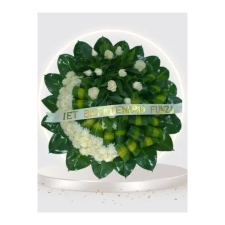 Corona Fúnebre Redonda con Rosas Blancas y Pompón | Flores Fúnebres