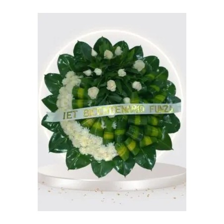 Corona Fúnebre Redonda con Rosas Blancas y Pompón | Flores Fúnebres