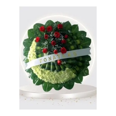 Corona Fúnebre con Rosas Rojas | Arreglo Funerario