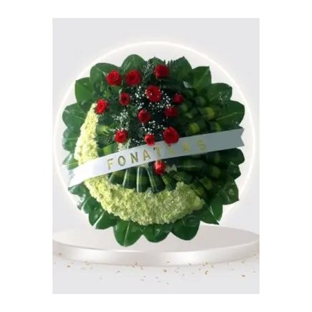 Corona Fúnebre con Rosas Rojas | Arreglo Funerario