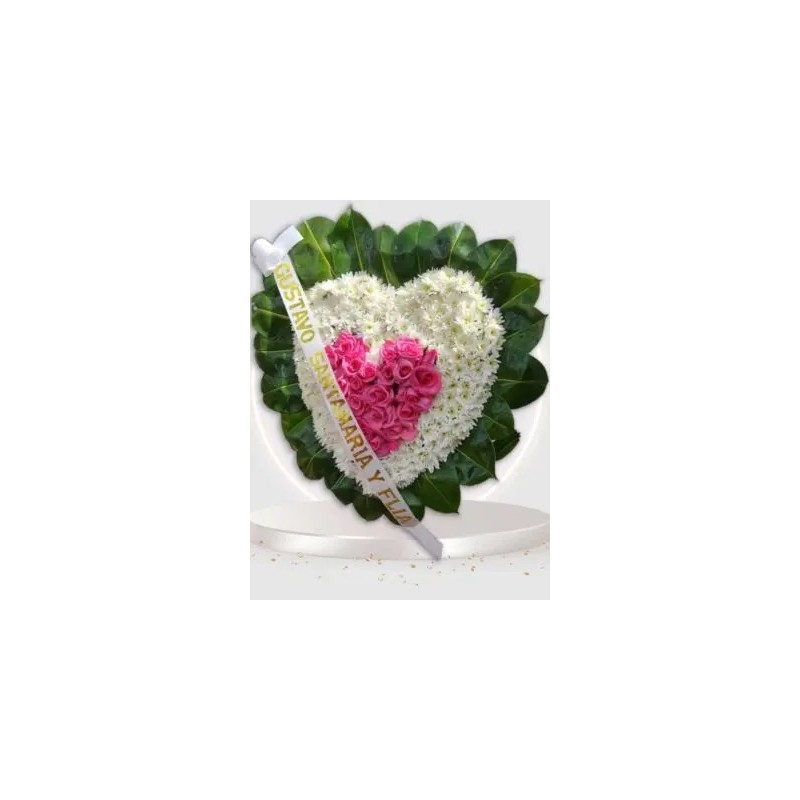 Arreglo Floral Fúnebre en Corazón | Rosas Rosadas y Pompón