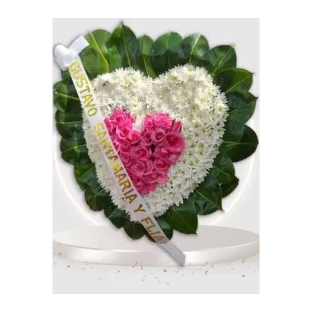 Arreglo Floral Fúnebre en Corazón | Rosas Rosadas y Pompón