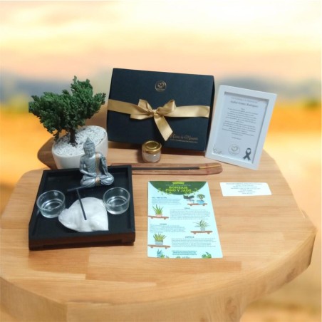 Kit Jardín de Zen con Vela, Porta Incienso y Mensaje | Caja Elegante